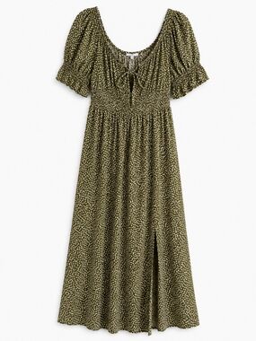 Becool NWT Olive Green Floral Puff Sleeve Maxi Dress Size Small